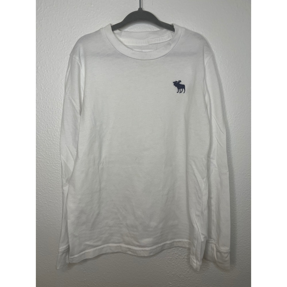 Abercrombie Kids White Long Sleeve Crew Neck T-Shirt Moose Logo Size 7/8